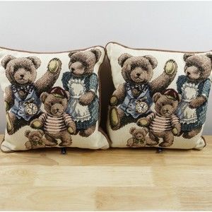 Dakotah Teddy Bears Decorative Throw Pillows Needlepoint Tapestry Lot 2 pcs